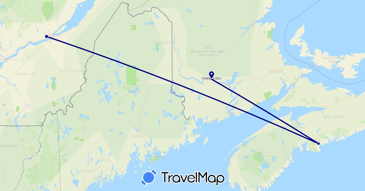 TravelMap itinerary: driving in Canada (North America)